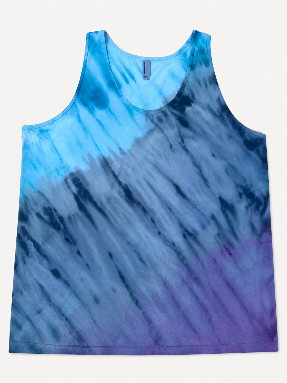 Front of Deep Current singlet with blue, navy and violet flowing dye