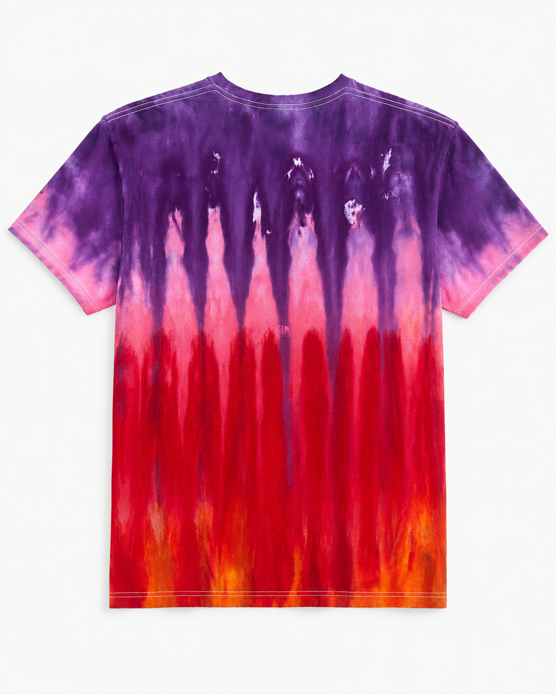 Back of Violet Inferno T-shirt with violet above red and orange flowing patterns