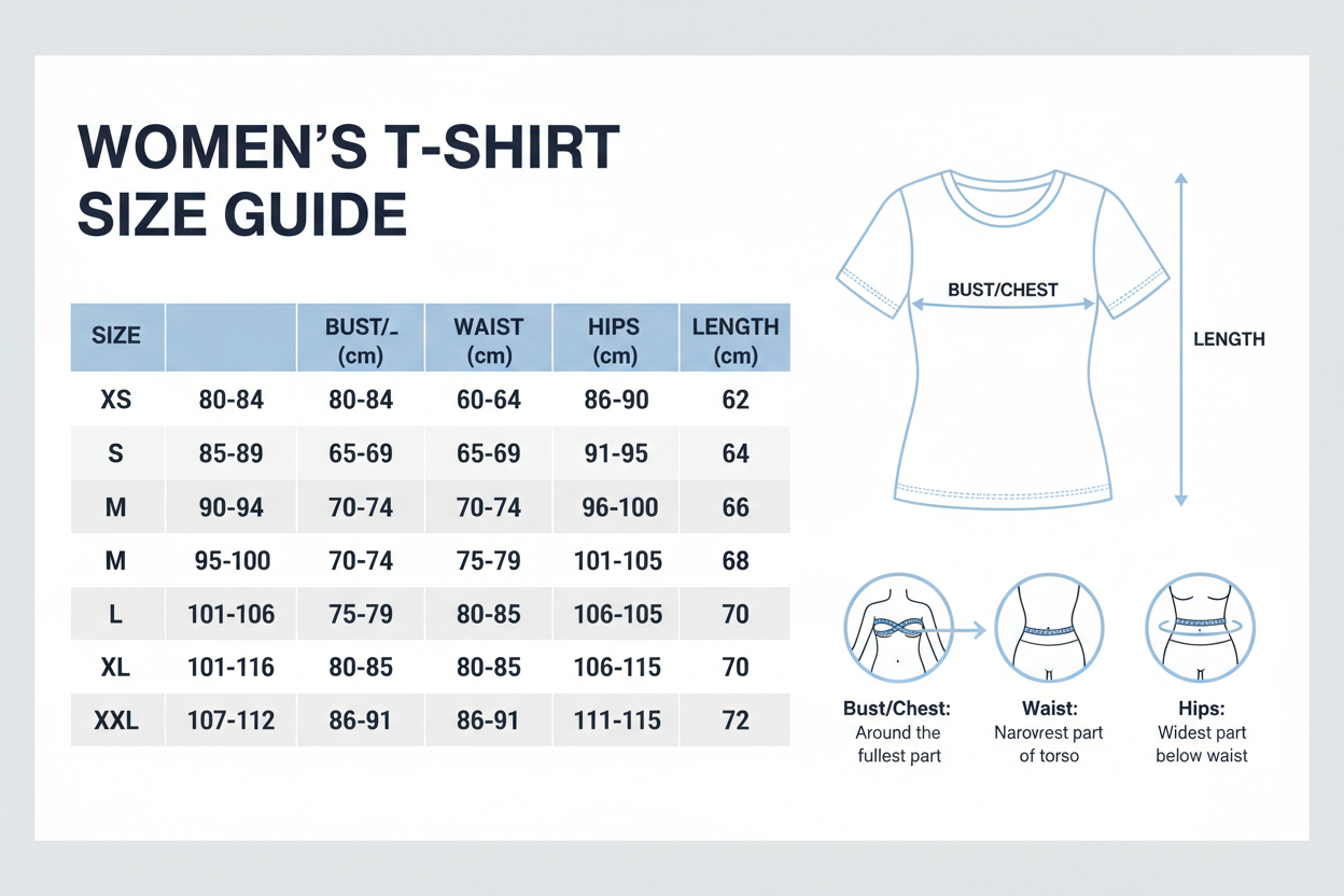 womens size chart for tshirt in cm and measurement guide