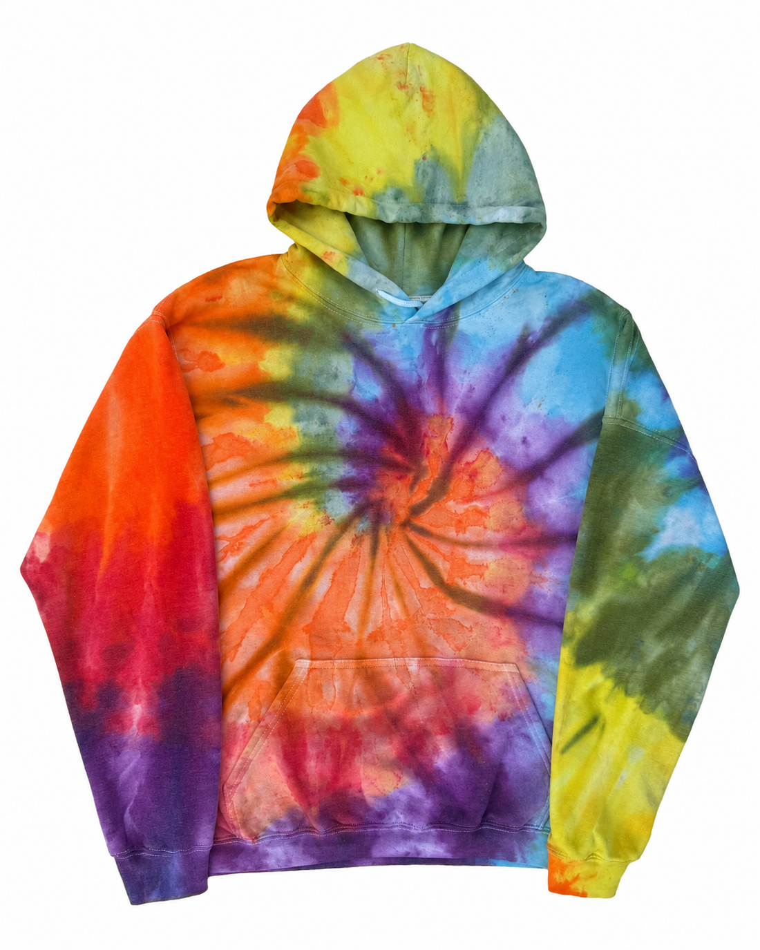 🌈 Rainbow Radiance Spiral Ice Dye Hoodie – A Burst of Colour Brought to Life