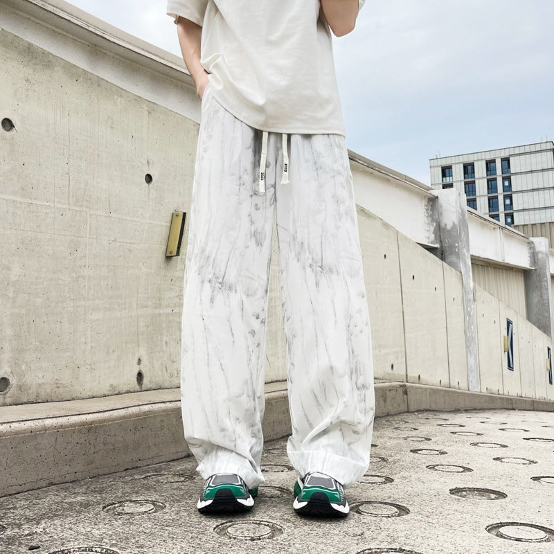 Men's Tie-Dye Ice Silk Pants for Casual Summer Wear in White - Dye My World