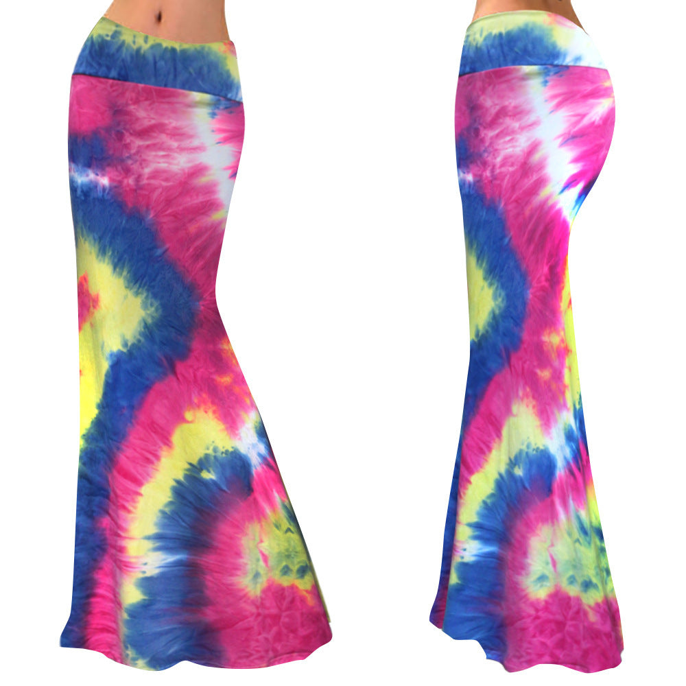 High Waist Tie-Dye Skirt - Stretch Rainbow Fishtail Skirt for Trendy Style - Dye My World