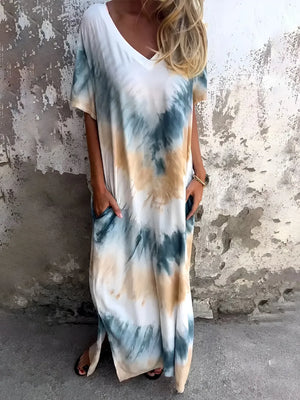 Full-Size Pocketed Tie-Dye Short Sleeve Dress