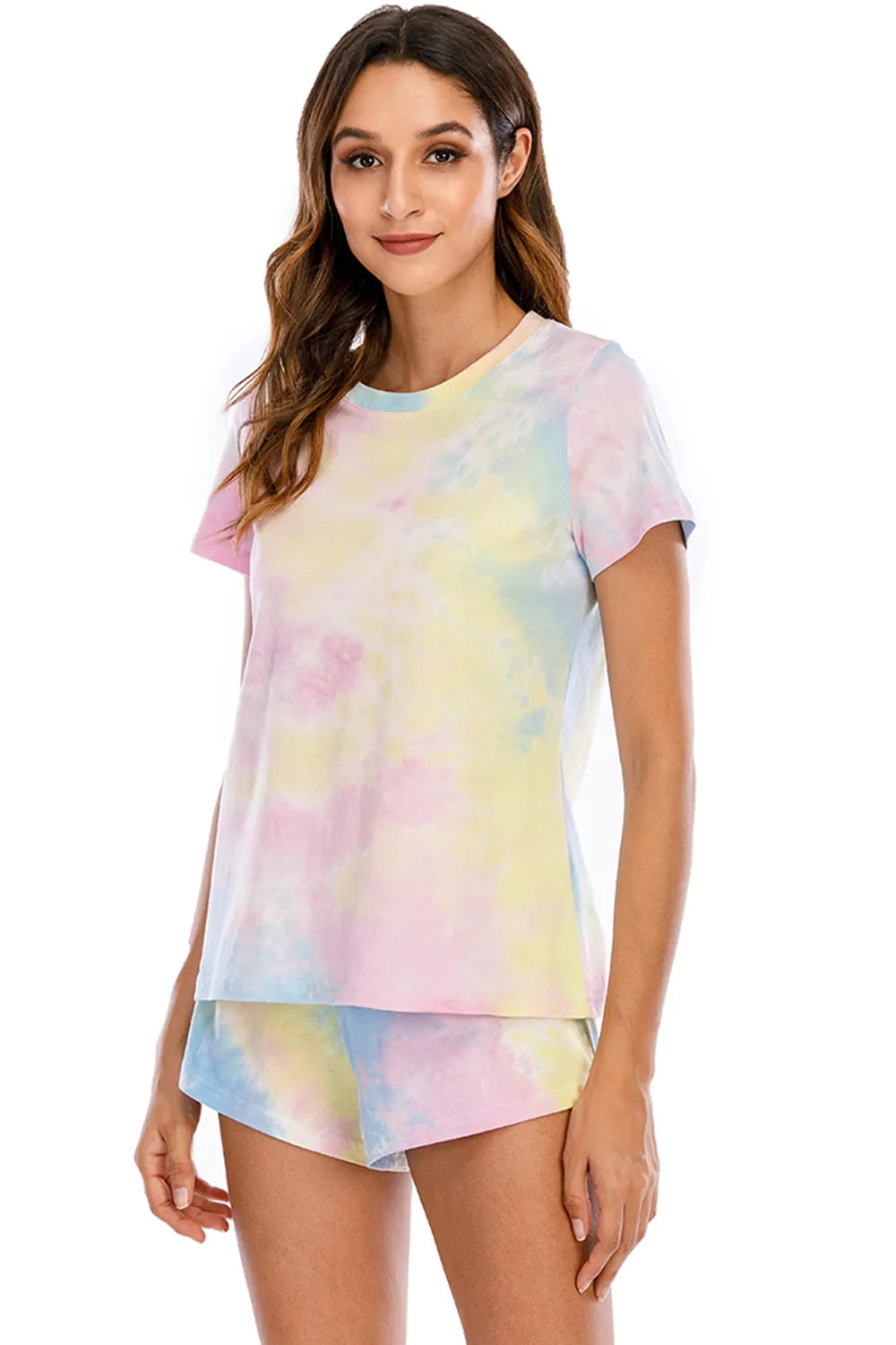 Women's Tie-Dye Pajama Set - Comfortable Short Sleeve Top and Shorts Outfit - Dye My World