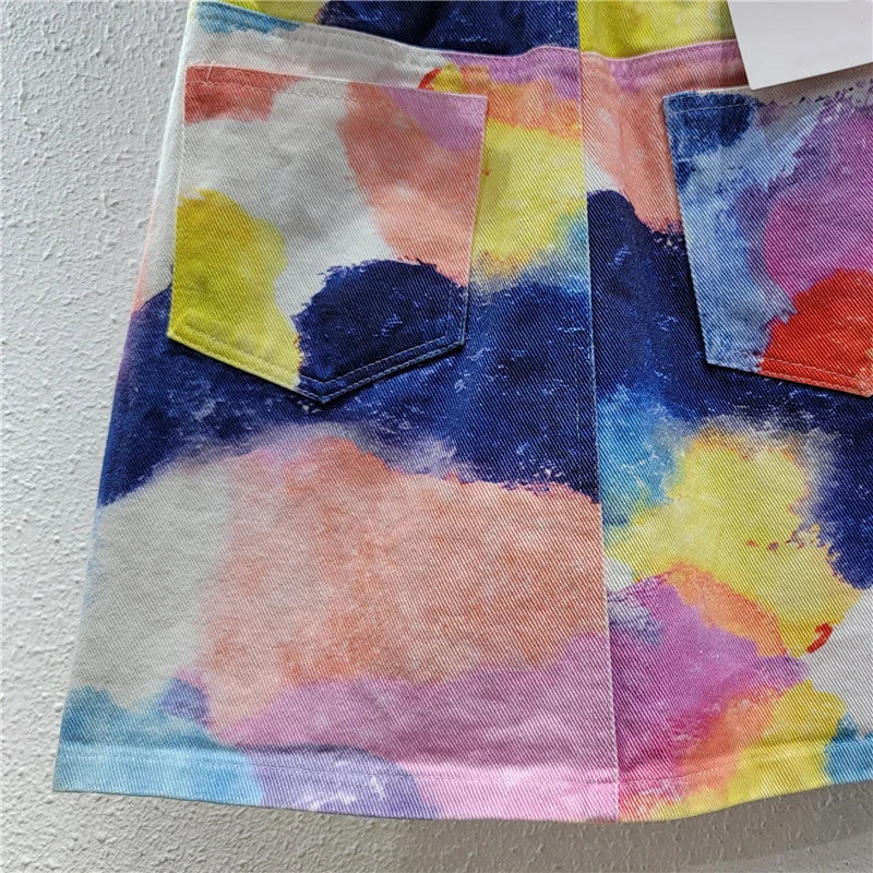 Women's Tie-Dye Denim Skirt - Mid to High Waist A-Line Color Block Trendy Style - Dye My World