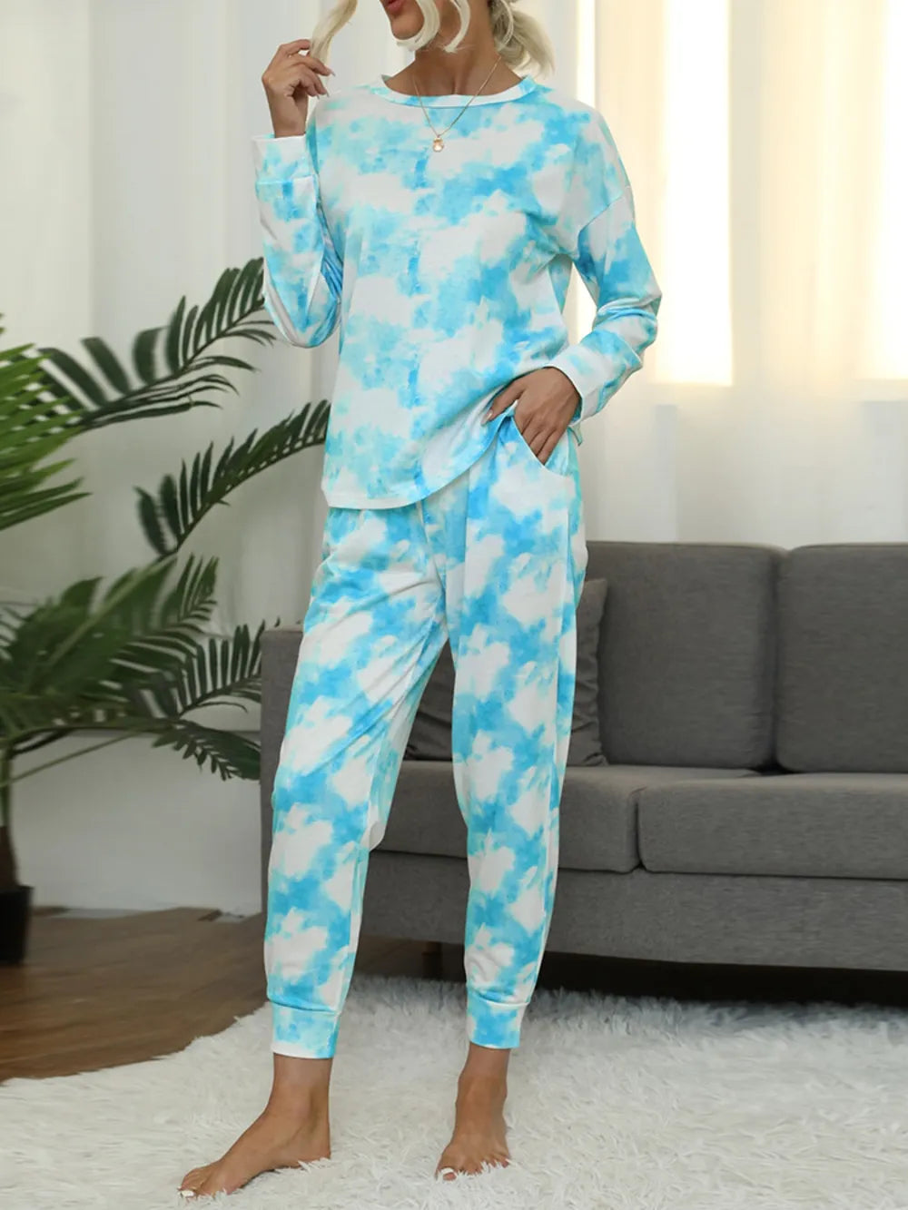 Shiny Tie-Dye Pajamas Set for Women – Stylish Top and Pants Combo - Dye My World