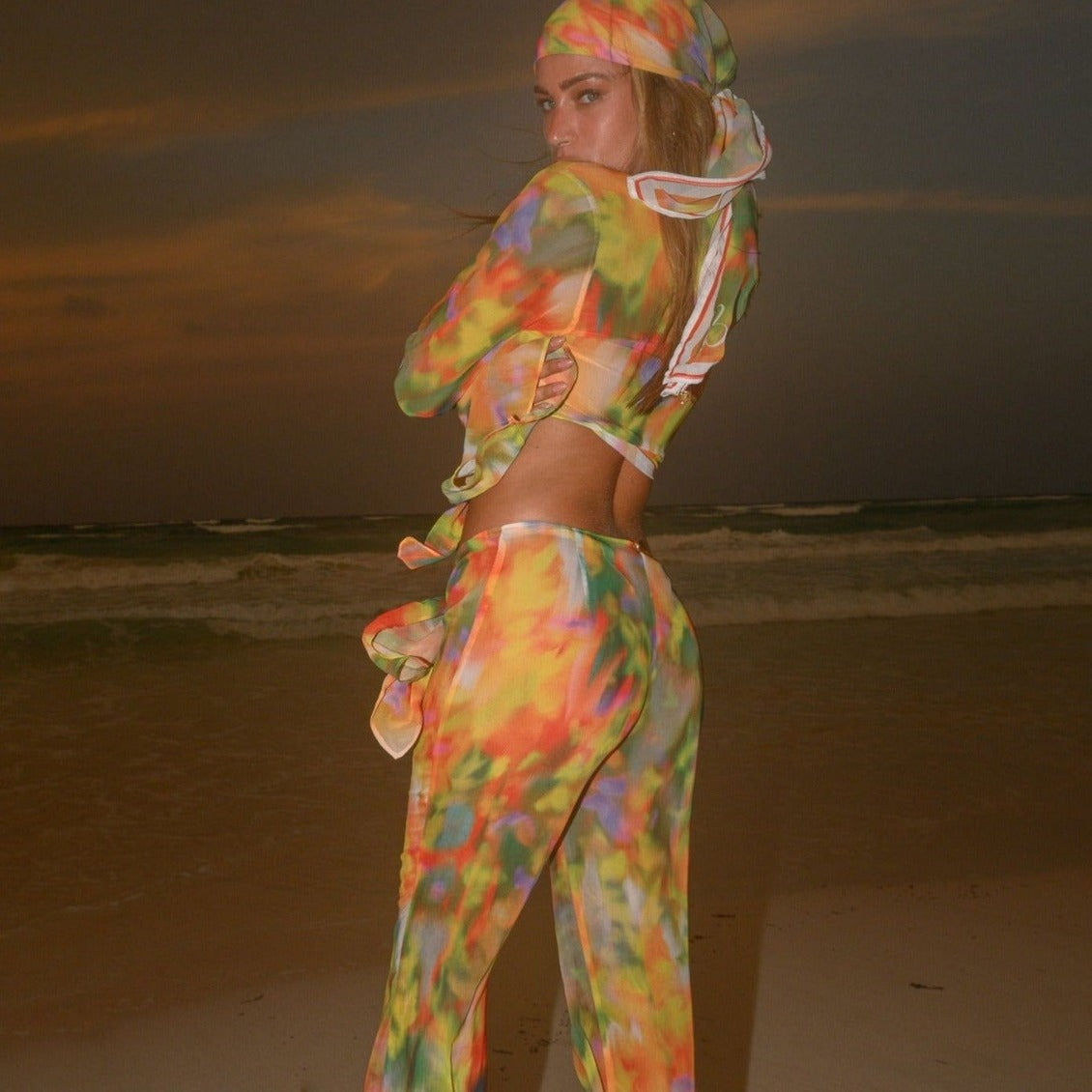 Tie-Dye Beach Set – Striped Chiffon Belted Top and Pants - Dye My World