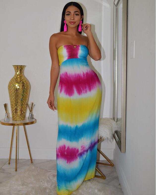 Tie-Dye Maxi Dress – Stylish Strapless Boho Summer Long Dress - Dye My World