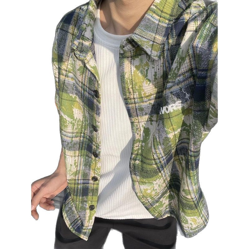 Men's Tie-Dye Embroidered Shirt - Short Sleeve Checkered Summer Casual - Dye My World