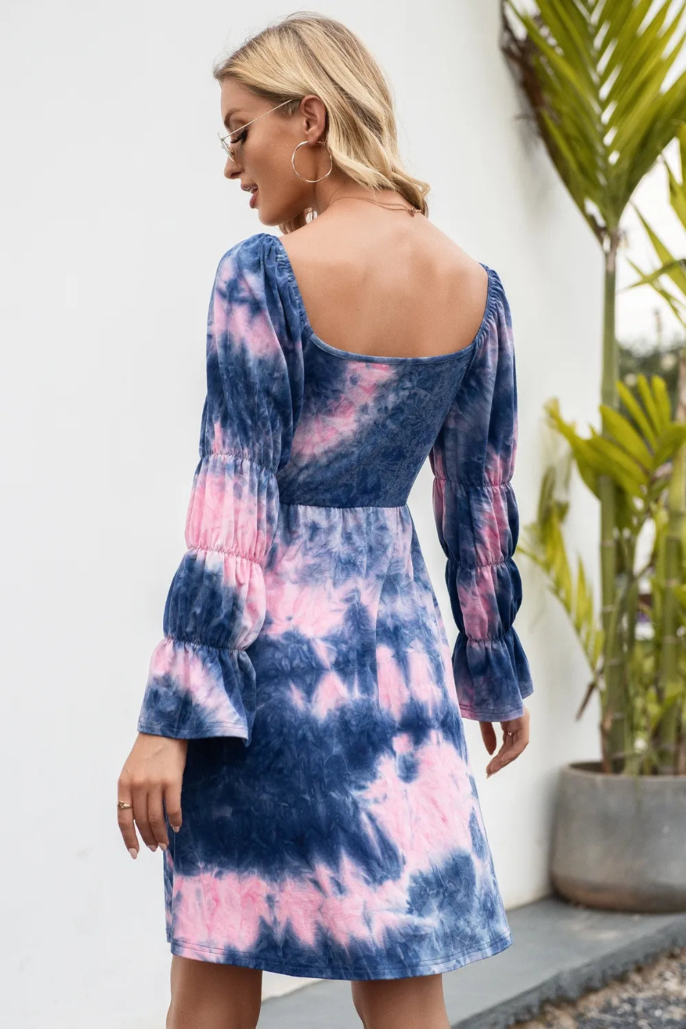 Women's Tie-Dye Dress – Square Neck with Flounce Sleeves for Trendy Summer Style - Dye My World