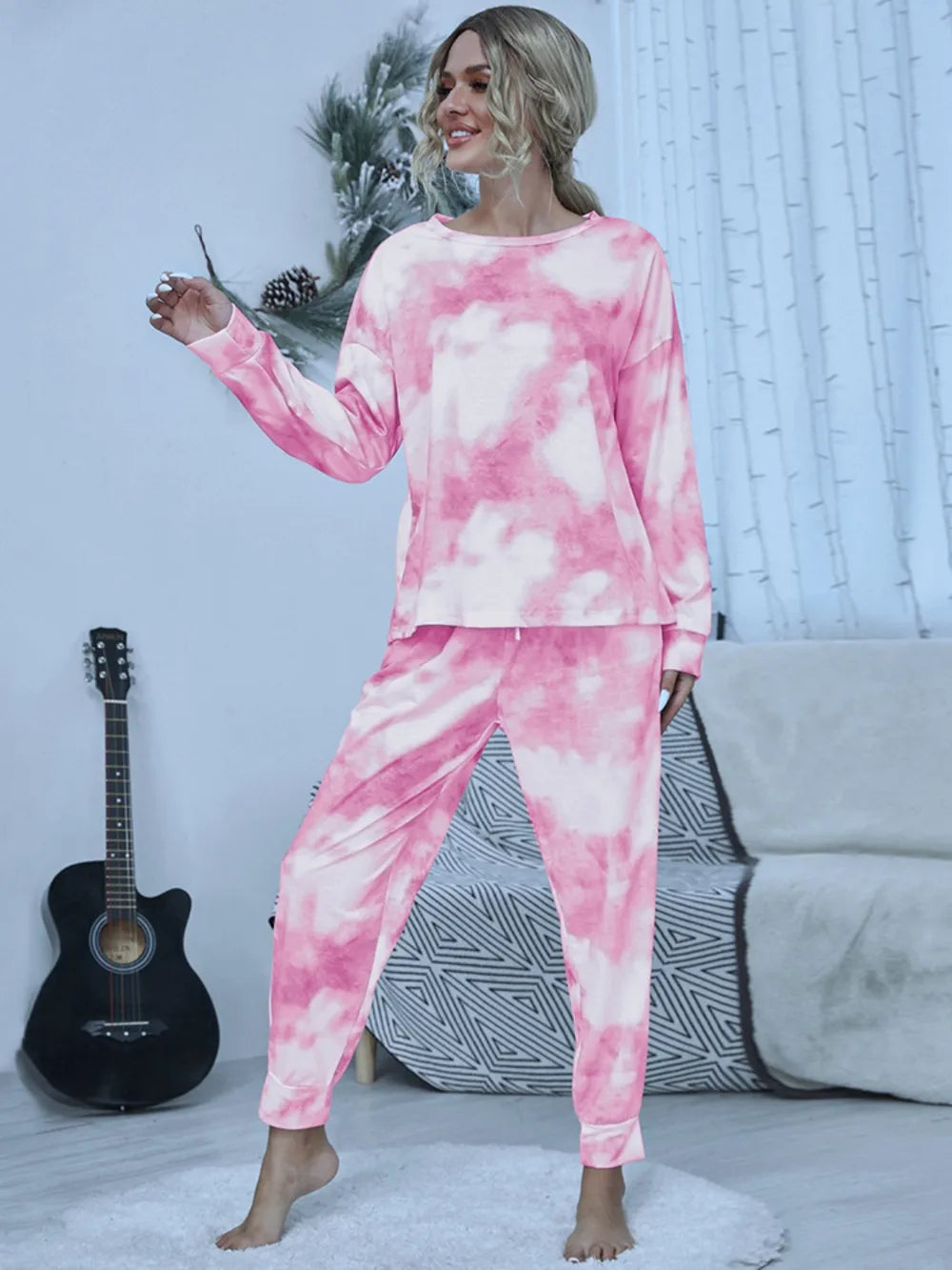 Shiny Tie-Dye Pajamas Set for Women – Stylish Top and Pants Combo - Dye My World