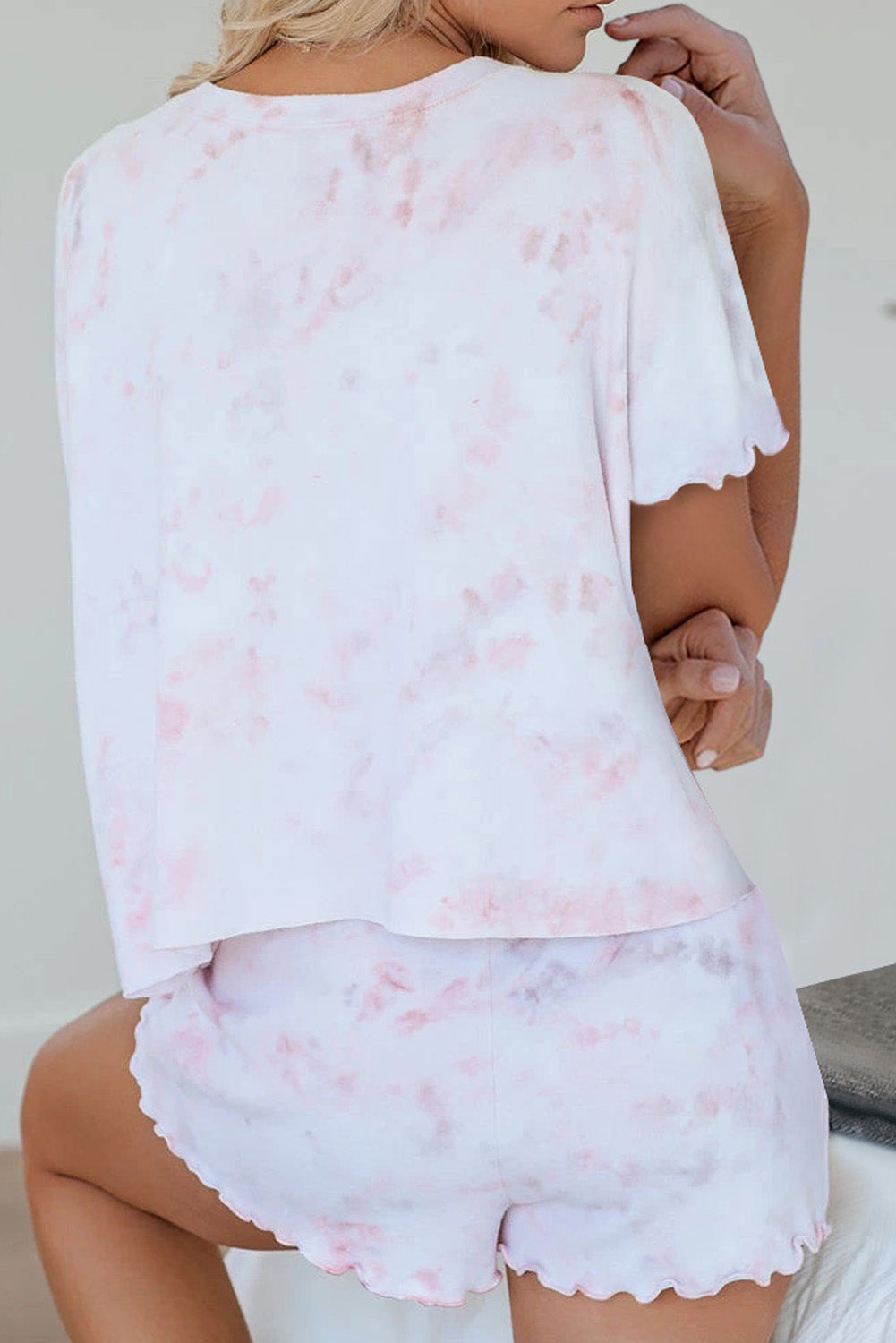 Women's Pink Tie-Dye Pajama Set - Short Sleeve Top and Shorts for Ultimate Comfort and Style - Dye My World