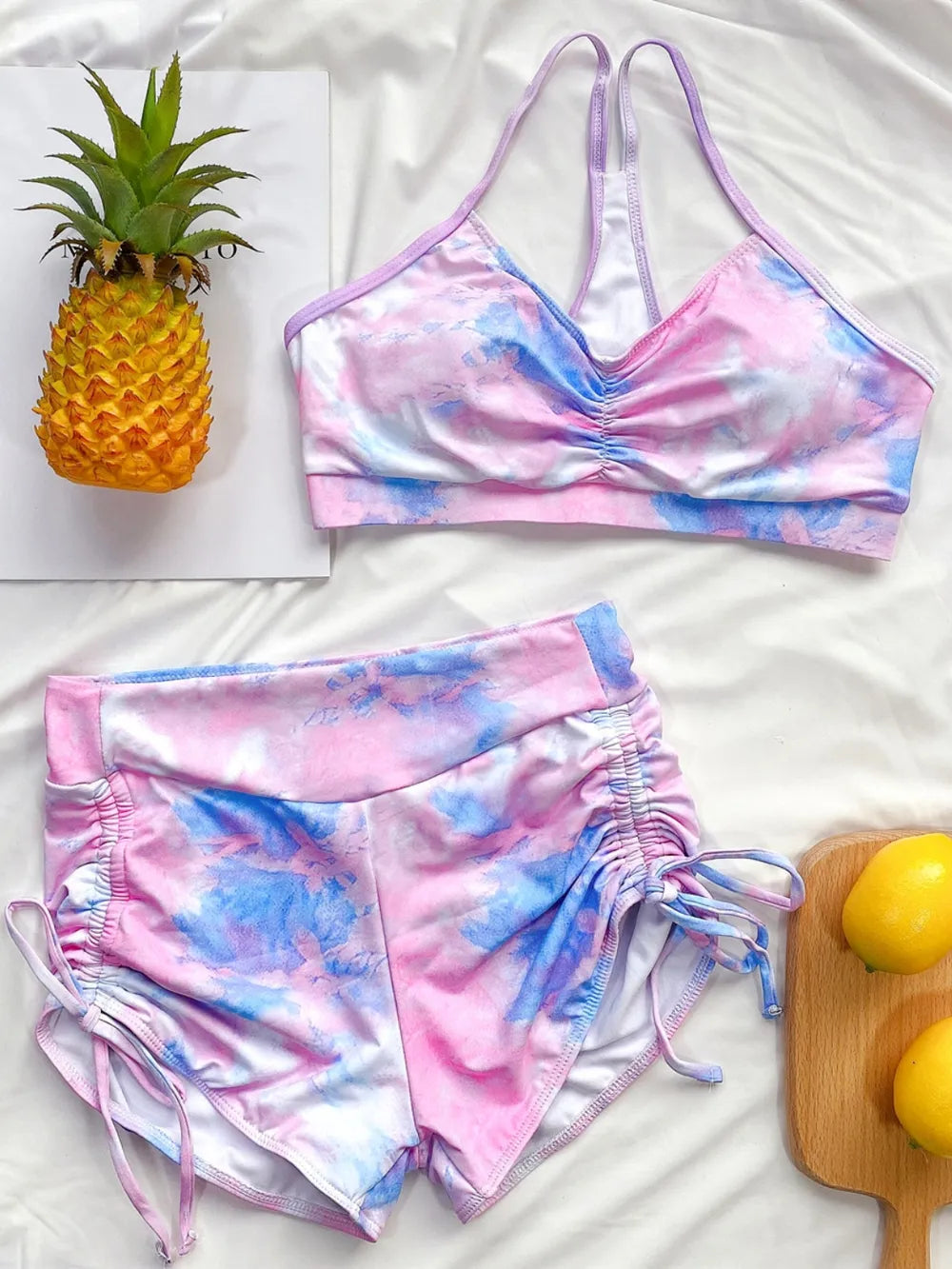Women’s Tie-Dye Swim Set – Spaghetti Strap Top and Drawstring Shorts - Dye My World