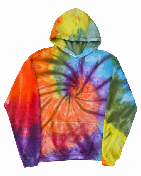 Rainbow Radiance Spiral Ice Dye Hoodie - XL