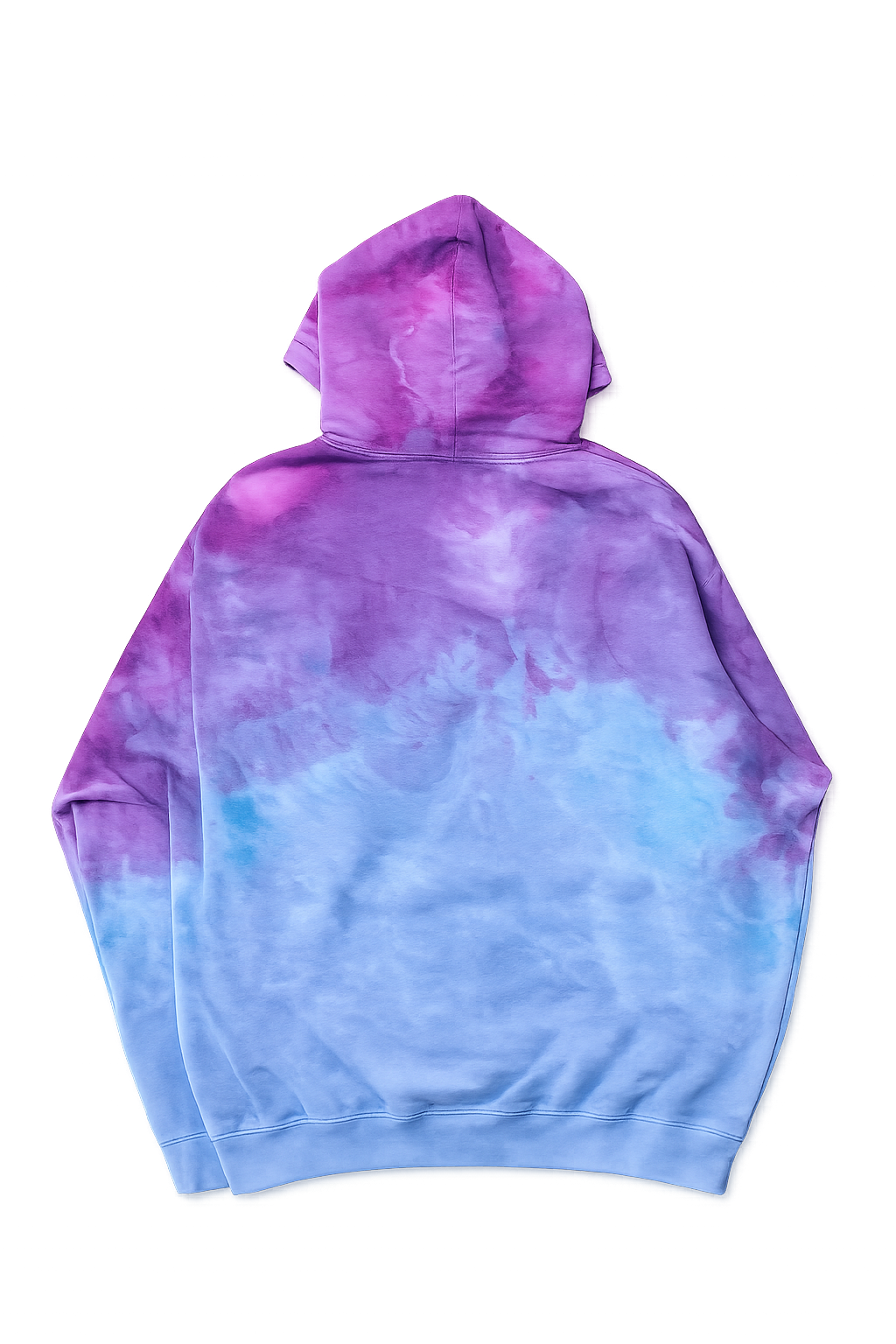 Purple and blue tie-dye hoodie on a white background