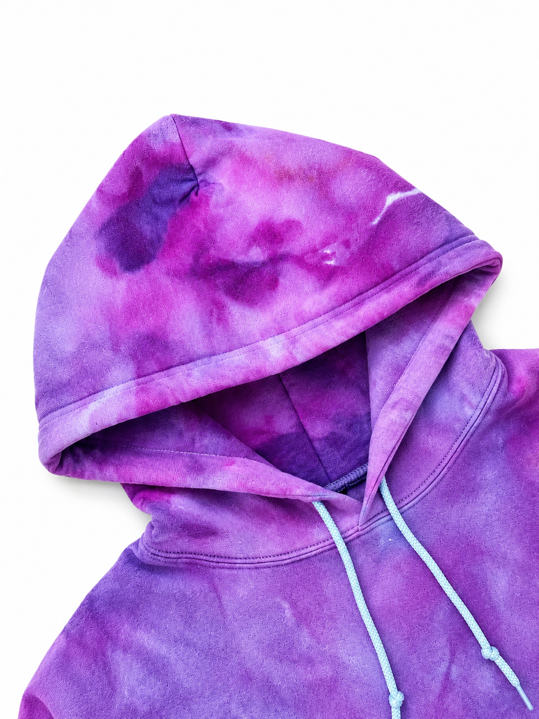 Purple tie-dye hoodie on a white background