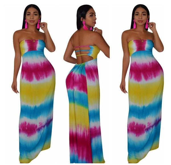Tie-Dye Maxi Dress – Stylish Strapless Boho Summer Long Dress