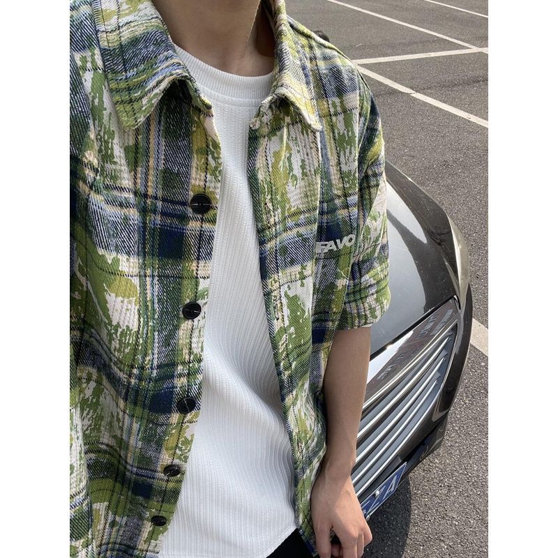 Men's Tie-Dye Embroidered Shirt - Short Sleeve Checkered Summer Casual - Dye My World