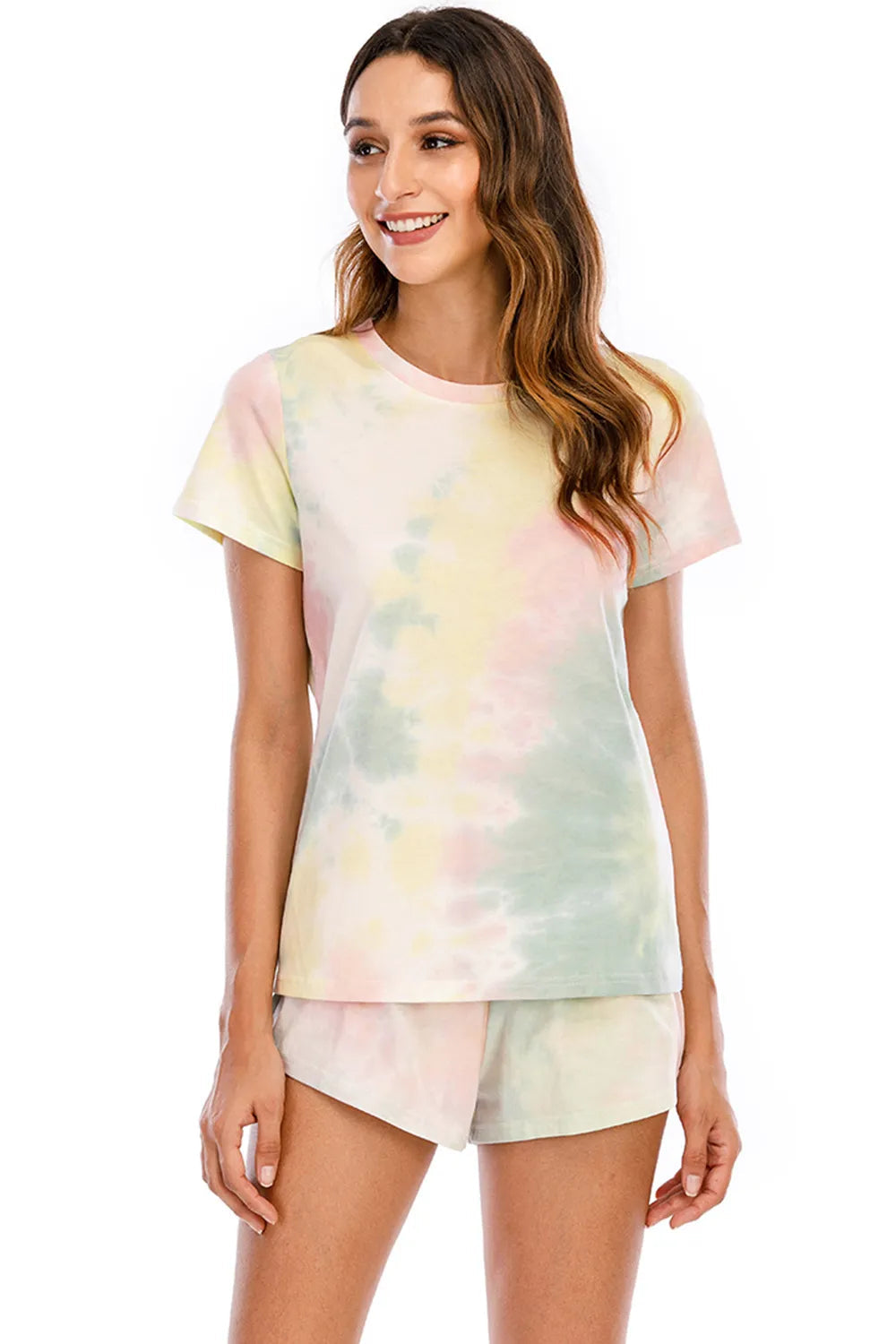 Women's Tie-Dye Pajama Set - Comfortable Short Sleeve Top and Shorts Outfit - Dye My World