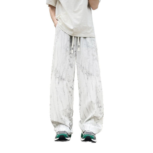 Men's Tie-Dye Ice Silk Pants for Casual Summer Wear in White - Dye My World