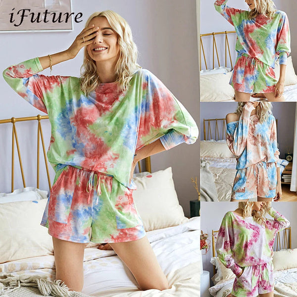 Women's Tie-Dye Pajama Set - Stylish Two-Piece Outfit for Relaxation and Comfort