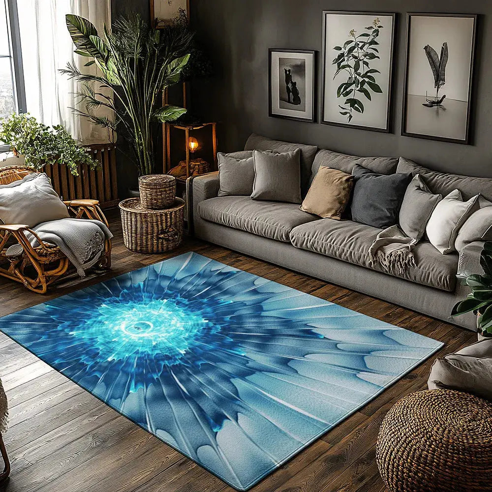 Blue Tie-Dye Geometric Rug - Soft Shag Carpet for Living Room & Bedroom - Dye My World