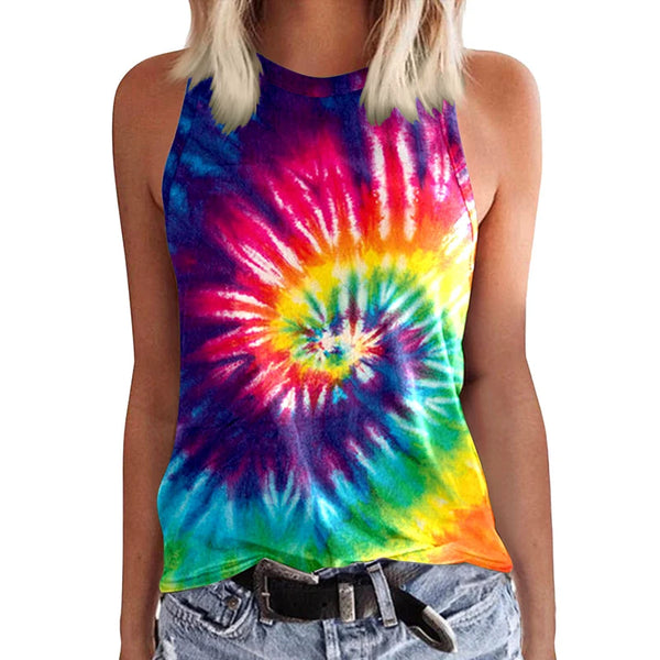 Women's Tie-Dye Tank Top - Oversized Sleeveless Streetwear for Effortless Style