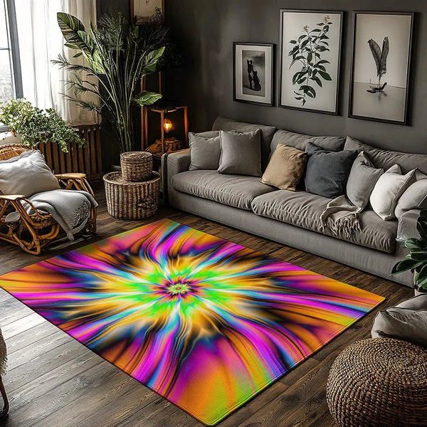 Vibrant Tie-Dye Swirl Rug – Abstract Colorful Floor Mat for Living Room & Home Decor