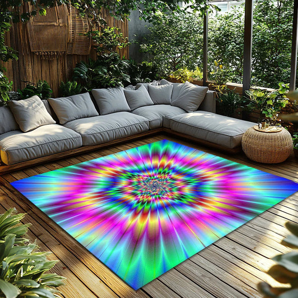Colorful Tie Dye Rug - Non-Slip Abstract Carpet for Living Room Home Decor