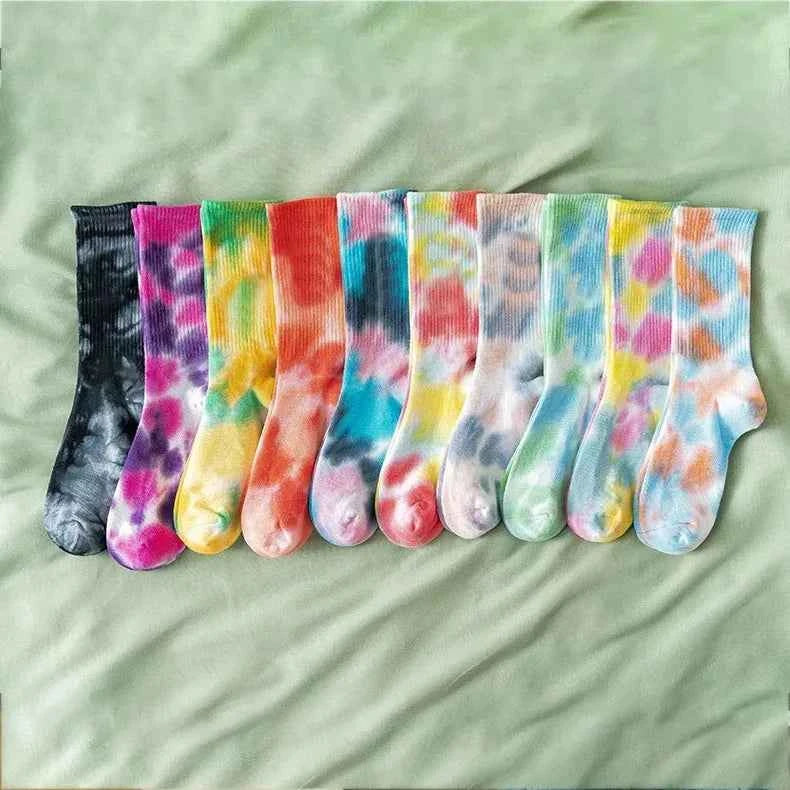 Tie-Dye High-Top Socks for Women and Men - Cotton Basketball and Skateboard Socks