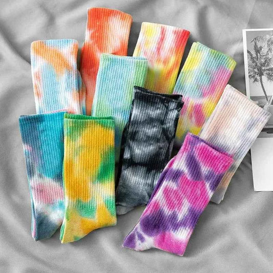 Tie-Dye High-Top Socks for Women and Men - Cotton Basketball and Skateboard Socks