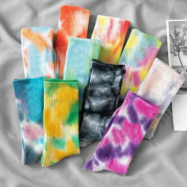 Tie-Dye High-Top Socks for Women and Men - Cotton Basketball and Skateboard Socks