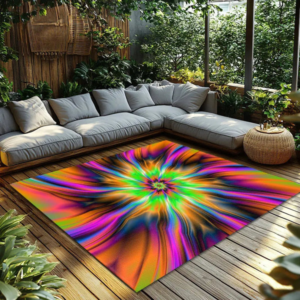 Vibrant Tie-Dye Swirl Rug – Abstract Colorful Floor Mat for Living Room & Home Decor