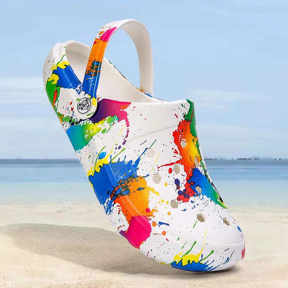 Tie-Dye Garden Clogs for Women - Lightweight Non-Slip Slip-On Comfortable Two-Way Wear Beach Slides