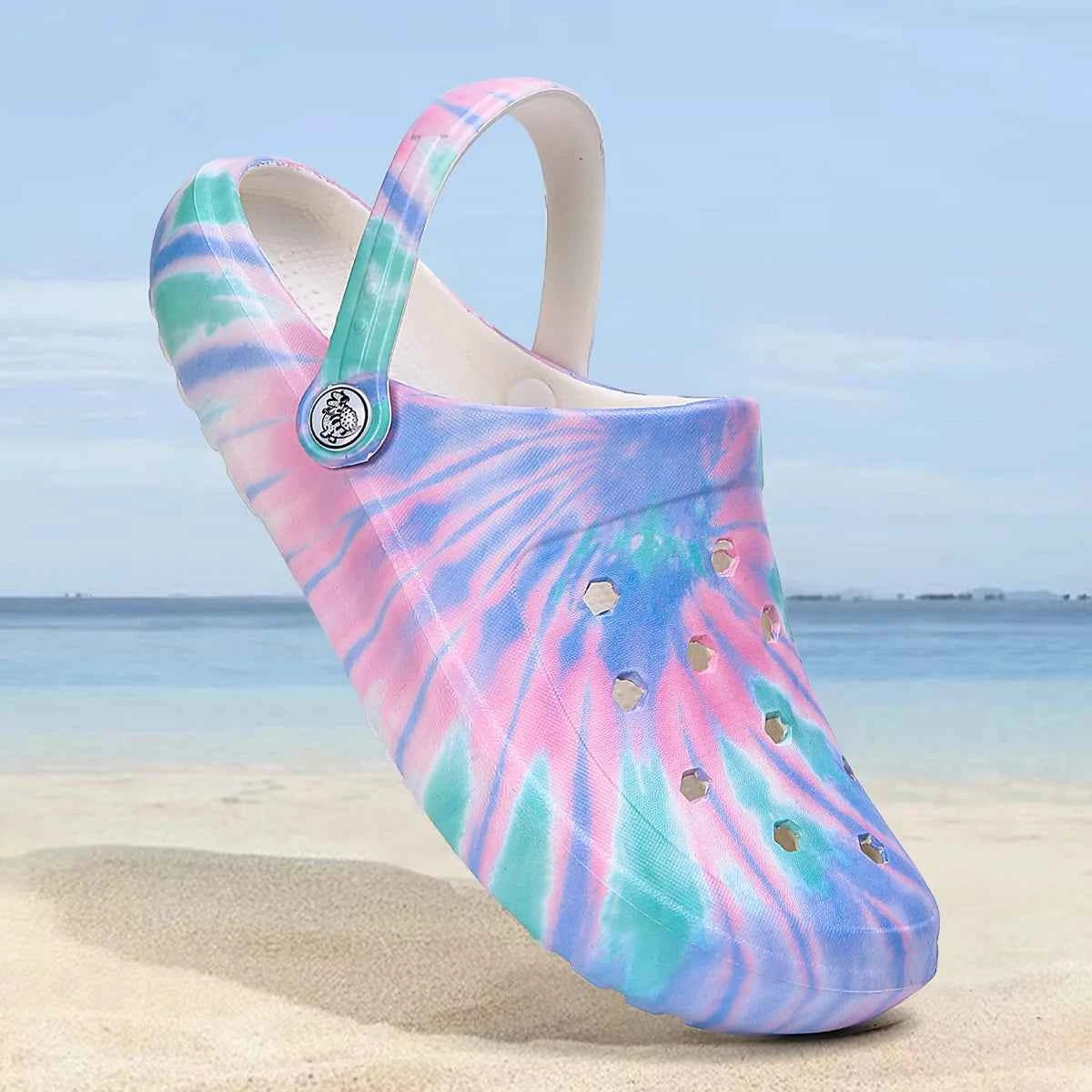 Tie-Dye Garden Clogs for Women - Lightweight Non-Slip Slip-On Comfortable Two-Way Wear Beach Slides