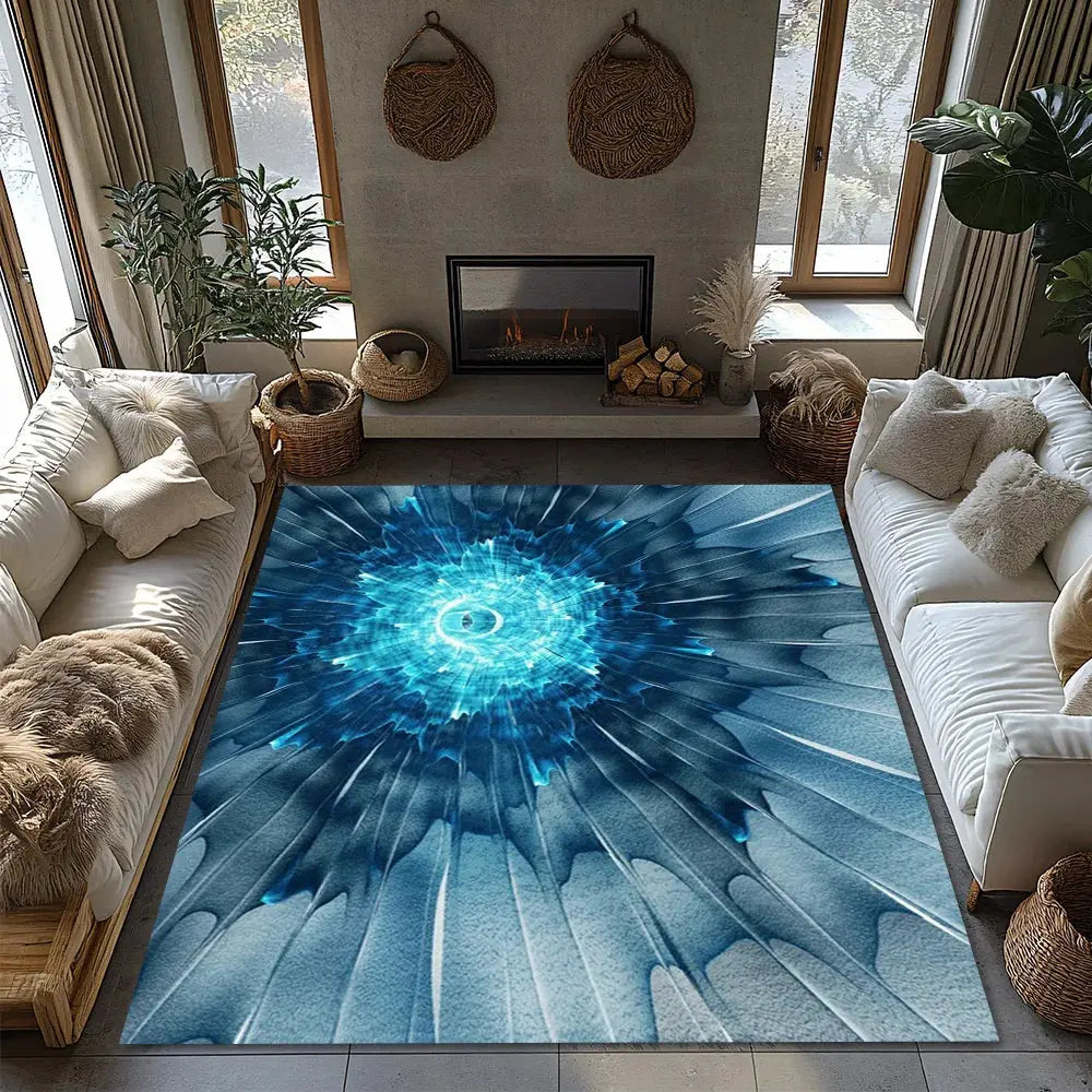 Blue Tie-Dye Geometric Rug - Soft Shag Carpet for Living Room & Bedroom - Dye My World