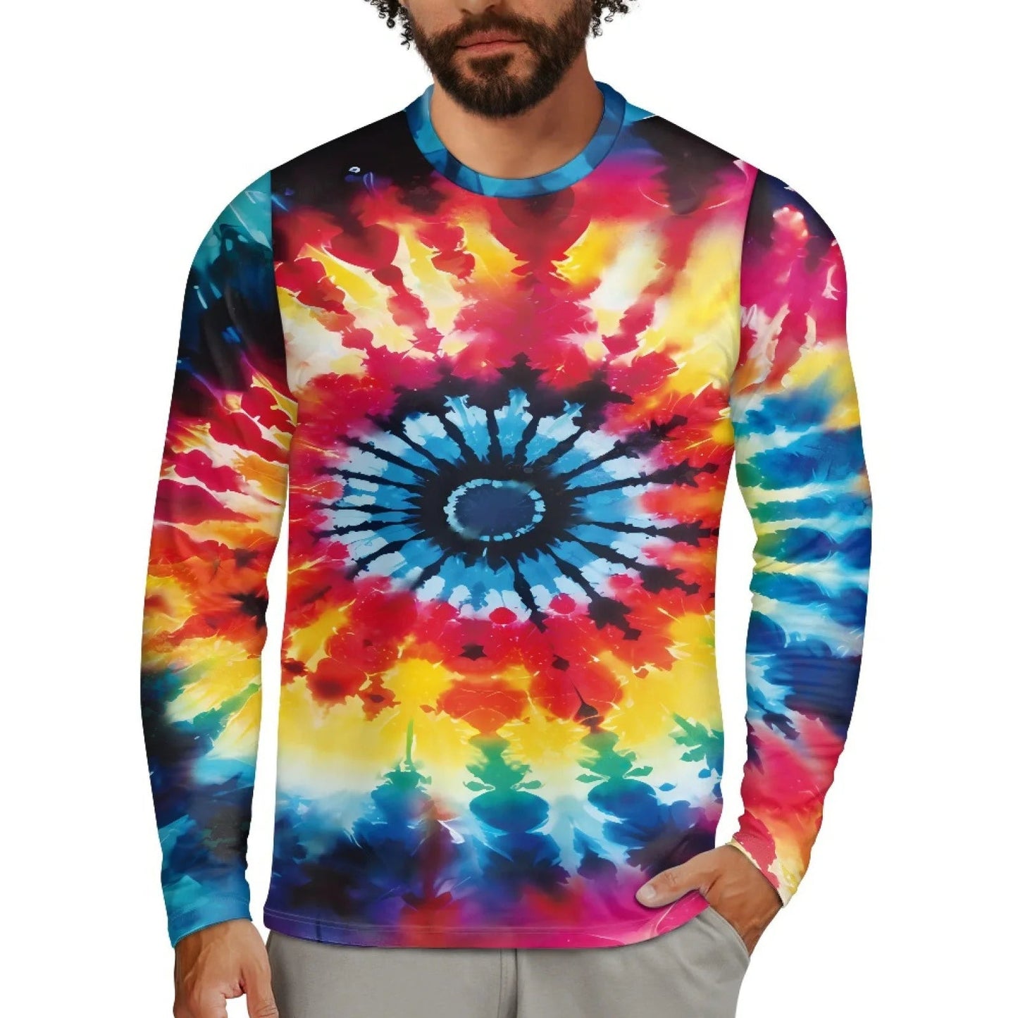 Men's Tie-Dye Long Sleeve T-Shirt – Colorful 3D Print Casual Streetwear Top - Dye My World