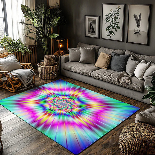 Colorful Tie Dye Rug - Non-Slip Abstract Carpet for Living Room Home Decor