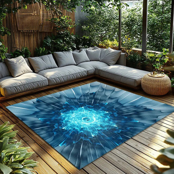 Blue Tie-Dye Geometric Rug - Soft Shag Carpet for Living Room & Bedroom