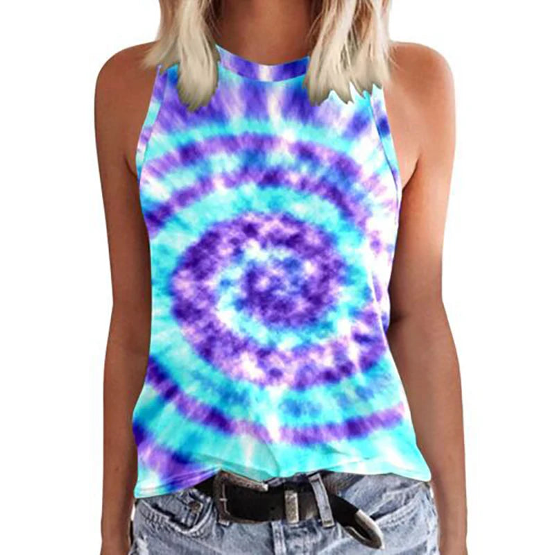 Women's Tie-Dye Tank Top - Oversized Sleeveless Streetwear for Effortless Style - Dye My World