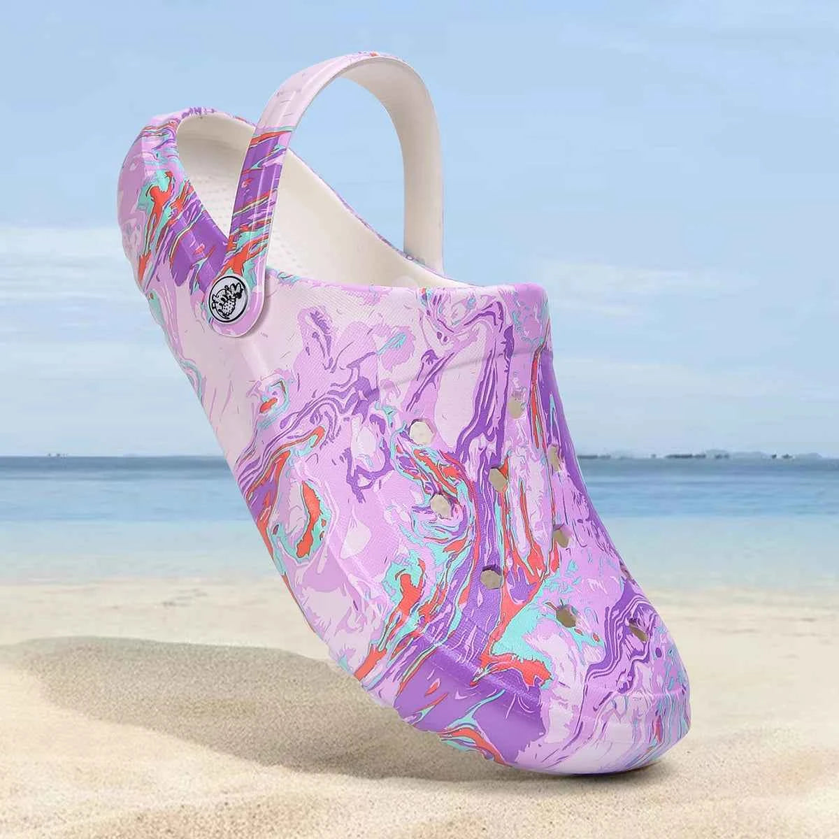 Tie-Dye Garden Clogs for Women - Lightweight Non-Slip Slip-On Comfortable Two-Way Wear Beach Slides