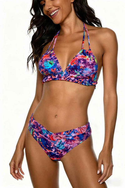 Double Strap Tie-Dye Bikini Deep V - Cosmic Pattern Print Swimwear Size S