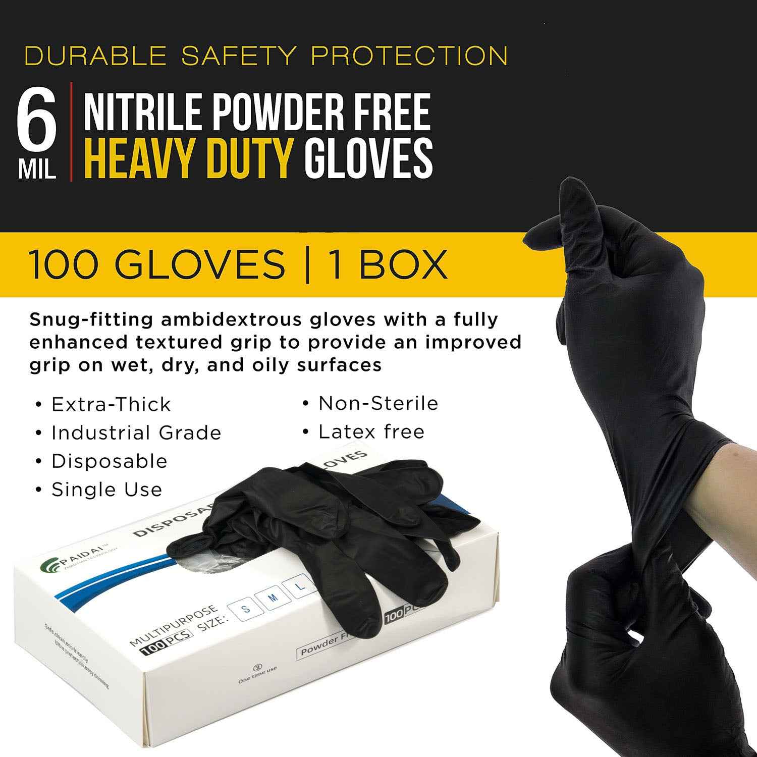 100x Black Nitrile Disposable Gloves – Large, Ideal for Tie-Dye & DIY