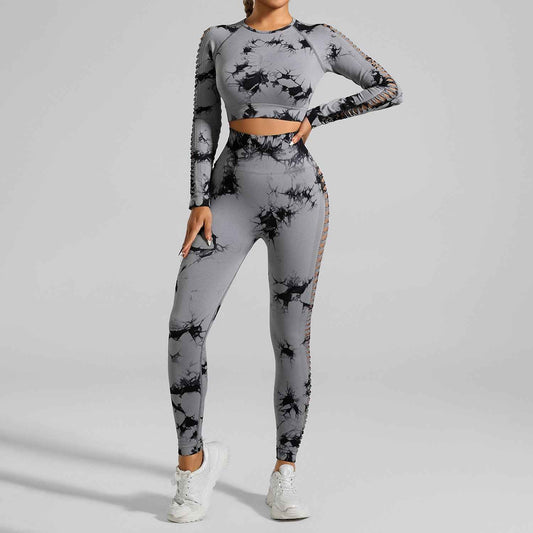 Light Grey Tie-Dye Activewear Power Set – Women's Seamless Activewear, Size S