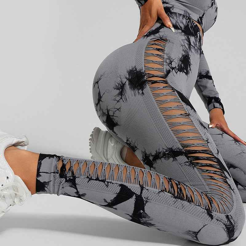 Light Grey Tie-Dye Activewear Set - Women's Seamless Power Set, Size L