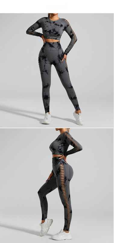 Dark Grey Tie-Dye Activewear Power Set – Women's Seamless Activewear, Size S