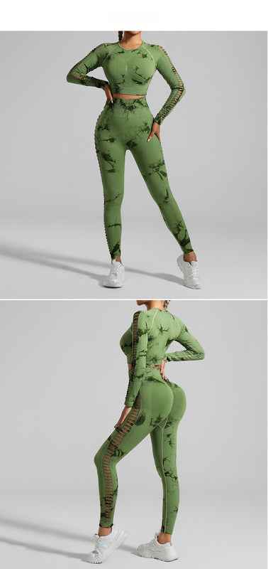 Grass Green Tie-Dye Activewear Power Set for Women – Seamless Size L