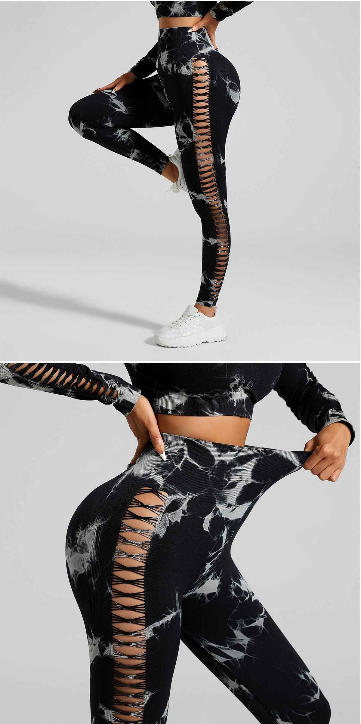Black and Grey Tie-Dye Activewear Power Set – Seamless Size S