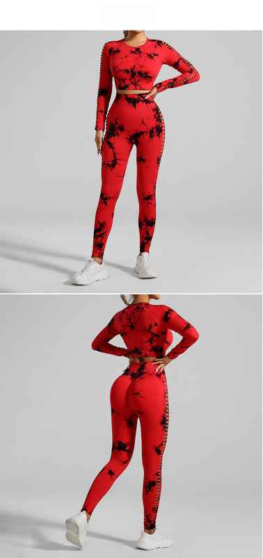 Red and Black Tie-Dye Activewear Power Set – Seamless Design, Size S