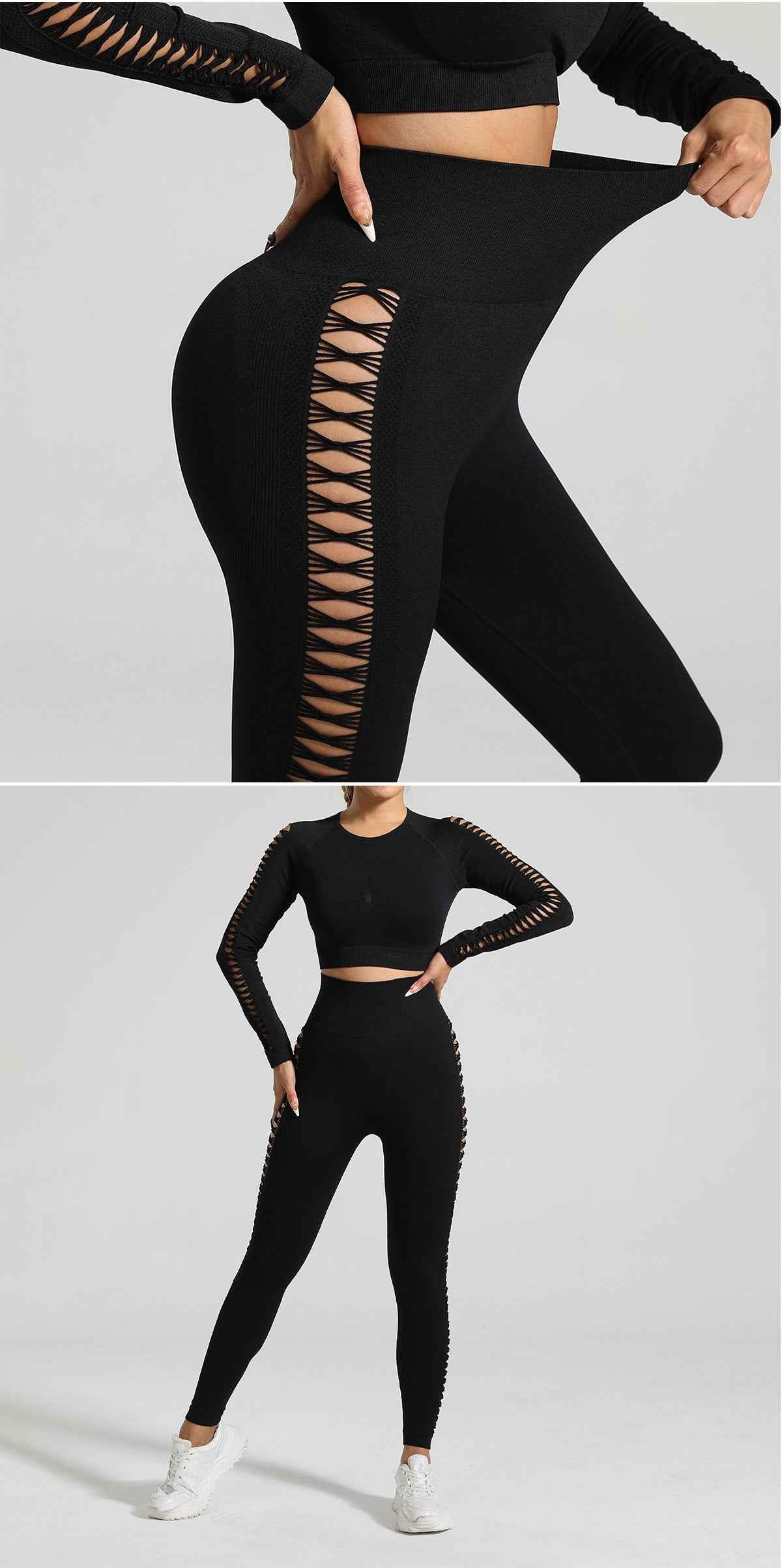 Black Tie-Dye Activewear Set – Seamless Power Set in Size L